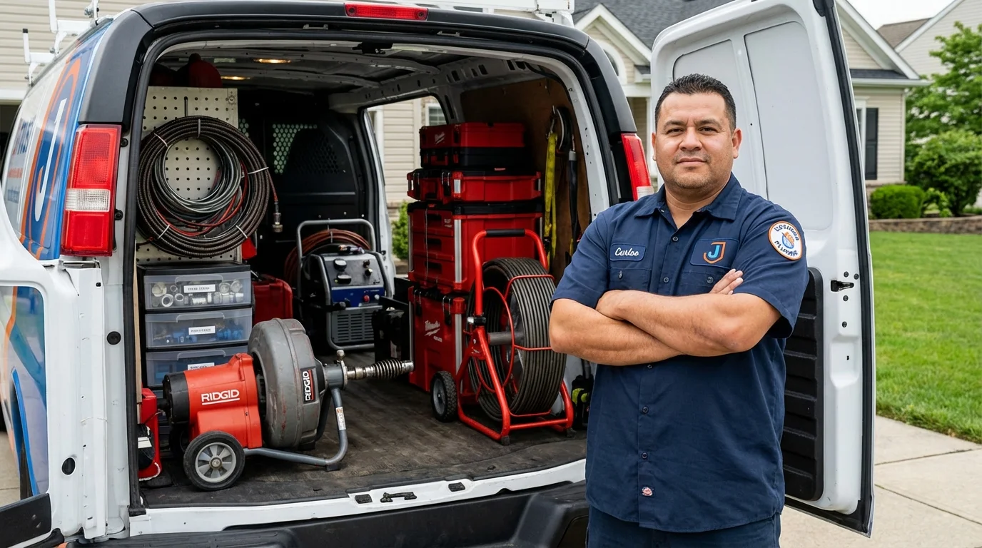 Professional drain cleaning equipment and Johns Plumbing LLC plumber in Corozal