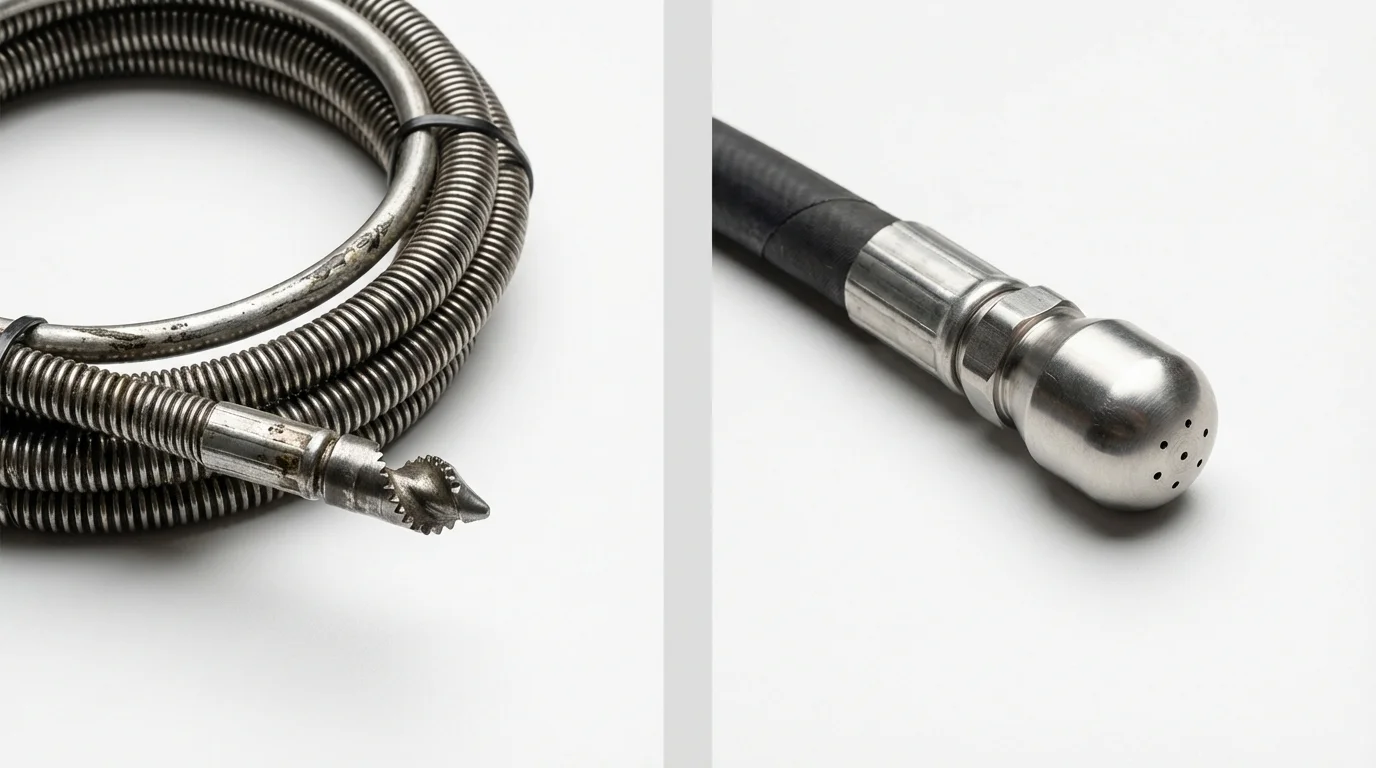 Drain snake cable and hydro jetting nozzle used for drain cleaning in Corozal, PR